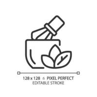 2D pixel perfect editable black herbal icon, isolated vector, thin line illustration representing allergen free. vector