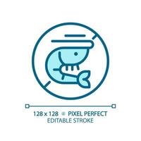 2D pixel perfect editable blue shrimp free icon, isolated vector, thin line illustration representing allergen free. vector