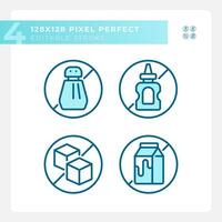2D pixel perfect blue icons set representing allergen free, editable thin linear illustration. vector
