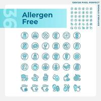 2D pixel perfect blue icons pack representing allergen free, editable thin line illustration. vector