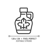 2D pixel perfect editable black maple syrup icon, isolated vector, thin line illustration representing allergen free. vector