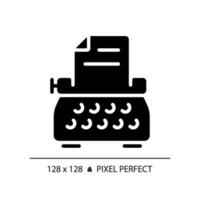 2D pixel perfect glyph style typewriter icon, isolated vector, thin line illustration representing journalism. vector