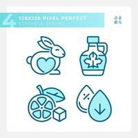 Pixel perfect blue simple icons collection representing allergen free, editable thin linear illustration. vector