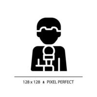 2D pixel perfect glyph style news reporter icon, isolated vector, thin line illustration representing journalism. vector