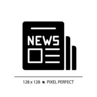 2D pixel perfect glyph style newspaper icon, isolated vector, thin line illustration representing journalism. vector