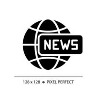 2D pixel perfect glyph style global news icon, isolated vector, thin line illustration representing journalism. vector