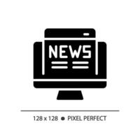 2D pixel perfect glyph style online news icon, isolated vector, thin line illustration representing journalism. vector