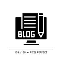 2D pixel perfect glyph style blog icon, isolated vector, thin line illustration representing journalism. vector