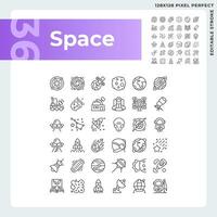 Space pixel perfect linear icons set. Solar system. Astronomy science. Celestial bodies. Zero gravity. Customizable thin line symbols. Isolated vector outline illustrations. Editable stroke