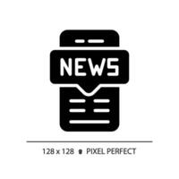 2D pixel perfect glyph style mobile news icon, isolated vector, thin line illustration representing journalism. vector