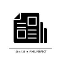 2D pixel perfect glyph style magazine icon, isolated vector, thin line illustration representing journalism. vector