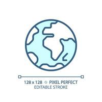 Earth planet pixel perfect light blue icon. Environmental science. Natural resources. Climate change. RGB color sign. Simple design. Web symbol. Contour line. Flat illustration. Isolated object vector