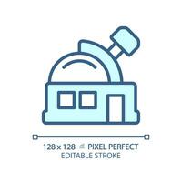 Observatory pixel perfect light blue icon. Research facility. Space exploration. Astronomy education. RGB color sign. Simple design. Web symbol. Contour line. Flat illustration. Isolated object vector