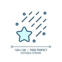 Falling star pixel perfect light blue icon. Meteor shower. Make a wish. Night sky. Celestial body. RGB color sign. Simple design. Web symbol. Contour line. Flat illustration. Isolated object vector