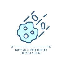 Asteroid pixel perfect light blue icon. Space rock. Potentially hazardous object. Celestial body. RGB color sign. Simple design. Web symbol. Contour line. Flat illustration. Isolated object vector