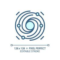 Galaxy pixel perfect light blue icon. Black hole. Cosmic dust. Dark matter. Star formation. Space science. RGB color sign. Simple design. Web symbol. Contour line. Flat illustration. Isolated object vector