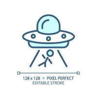 extraterrestre secuestro píxel Perfecto ligero azul icono. mente control. OVNI encontrar. no identificado volador objeto. rgb color signo. sencillo diseño. web símbolo. contorno línea. plano ilustración. aislado objeto vector