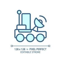 Lunar rover pixel perfect light blue icon. Moon mission. Robotic vehicle. Scientific exploration. RGB color sign. Simple design. Web symbol. Contour line. Flat illustration. Isolated object vector