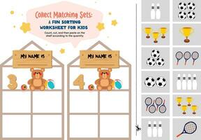 flat design vector cute colorful cut paste glue counting game printable worksheet for kids activity