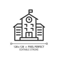 2D pixel perfect editable black school icon, isolated vector, building thin line illustration. vector