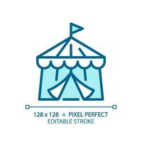 2D pixel perfect editable blue circus tent icon, isolated vector, building thin line illustration. vector