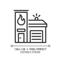 2D pixel perfect editable black fire brigade icon, isolated vector, building thin line illustration. vector