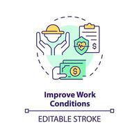 Improve work conditions multi color concept icon. Worker protection. Medical insurance. Farm industry. Safe environment. Round shape line illustration. Abstract idea. Graphic design. Easy to use vector