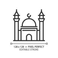 2D pixel perfect editable black mosque icon, isolated vector, building thin line illustration. vector