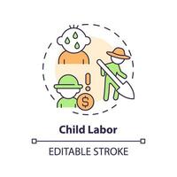 Child labor multi color concept icon. Human rights. Third world country. Forced labour. Farm industry. Social issue. Round shape line illustration. Abstract idea. Graphic design. Easy to use vector