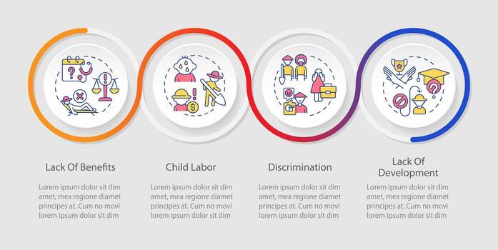 Labour problems in agriculture loop infographic template. Farm work. Data visualization with 4 steps. Editable timeline info chart. Workflow layout with line icons vector