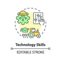 Technology skills multi color concept icon. Data analysis. Farm machinery. New tools. Farming equipment. Rural development. Round shape line illustration. Abstract idea. Graphic design. Easy to use vector