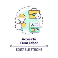 Access to farm labor multi color concept icon. Peak season. Migrant worker. Agriculture industry. Workforce management. Round shape line illustration. Abstract idea. Graphic design. Easy to use vector