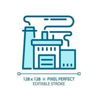 2D pixel perfect editable blue factory icon, isolated vector, building thin line illustration. vector