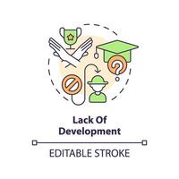 Lack of development multi color concept icon. Limited access to training. Job skills. Manual worker. Farm industry. Round shape line illustration. Abstract idea. Graphic design. Easy to use vector