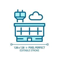 2D pixel perfect editable blue building icon, isolated vector, thin line illustration. vector