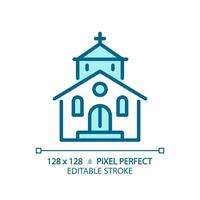 2D pixel perfect editable blue church icon, isolated vector, building thin line illustration. vector