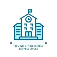 2D pixel perfect editable blue school icon, isolated vector, building thin line illustration. vector