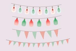 Christmas Bunting garland elements set light, triangle string. vector