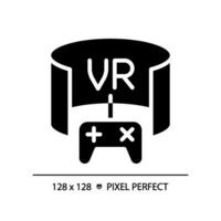 2D pixel perfect glyph style virtual reality icon, isolated vector, silhouette illustration representing VR, AR and MR. vector