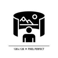 2D pixel perfect glyph style virtual landscape image icon, isolated vector, silhouette illustration representing VR, AR and MR. vector