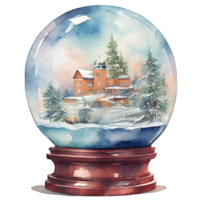 Snow globe with castle in the forest. Watercolor illustration. Christmas decoration. AI generative png