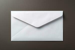 Blank white envelope isolated on gray background. Salary concept in envelope. Mail photo