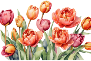 Tulip bouquet. Watercolor illustration. AI generative png