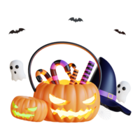 halloween 3d illustrationer, lykta, zombie, häxor hatt, pumpa, kittel, ögonglob, varulv, spöke, full måne, Kista, fladdermus, vampyr, skelett, monster, häxa, webb, Spindel, halloween 3d hög png. png