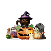 Halloween 3d illustrations, lanterne, zombi, sorcières chapeau, citrouille, chaudron, globe oculaire, loup-garou, fantôme, plein lune, cercueil, chauve souris, vampire, squelette, monstre, sorcière, la toile, araignée, Halloween 3d haute png. png