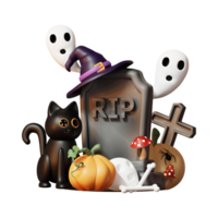 halloween 3d illustraties, lantaarn, zombie, heksen hoed, pompoen, ketel, oogbol, weerwolf, geest, vol maan, kist, knuppel, vampier, skelet, monster, heks, web, spin, halloween 3d hoog png. png