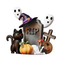 Halloween 3D illustrations, lantern, zombie, witches hat, pumpkin, cauldron, eyeball, werewolf, ghost, full moon, coffin, bat, vampire, skeleton, monster, witch, web, spider, Halloween 3D High png. png