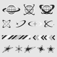 Set of globes, star, abstract shapes street wear design vector