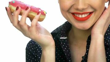Close up pin up girl with donut video