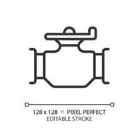 Pipeline valve linear icon. Piping system. Flow control. Natural gas. Oil production. Pressure regulator. Thin line illustration. Contour symbol. Vector outline drawing. Editable stroke